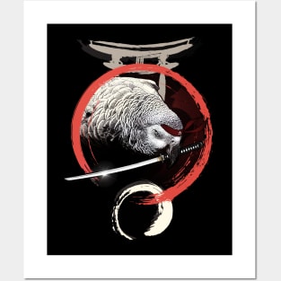 Samurai Ninja African Grey Parrot Posters and Art